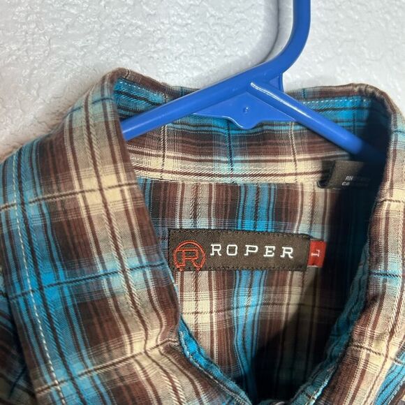 Men’s Button Down Pearl Snap Roper Long Sleeve Shirt Size Large - Picture 2 of 4